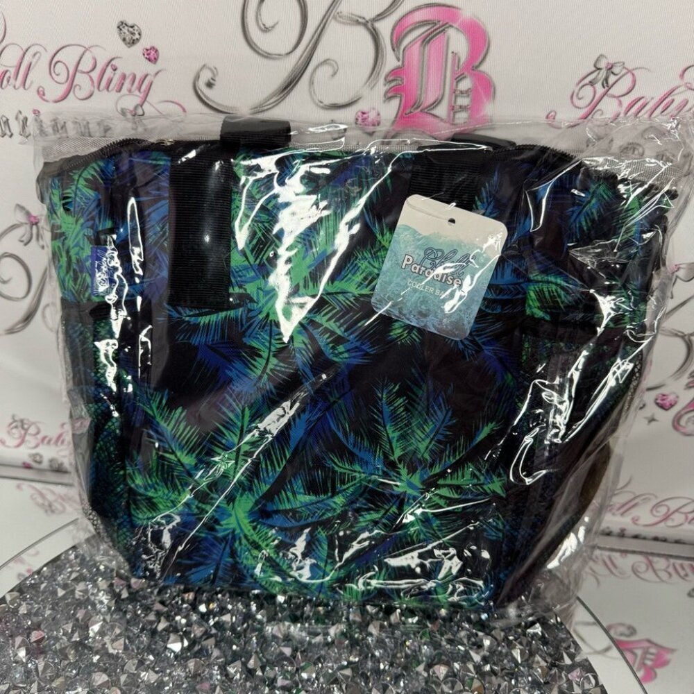 Cooler bag chill paradise from Hawaii palm trees black green blue cold bag beach